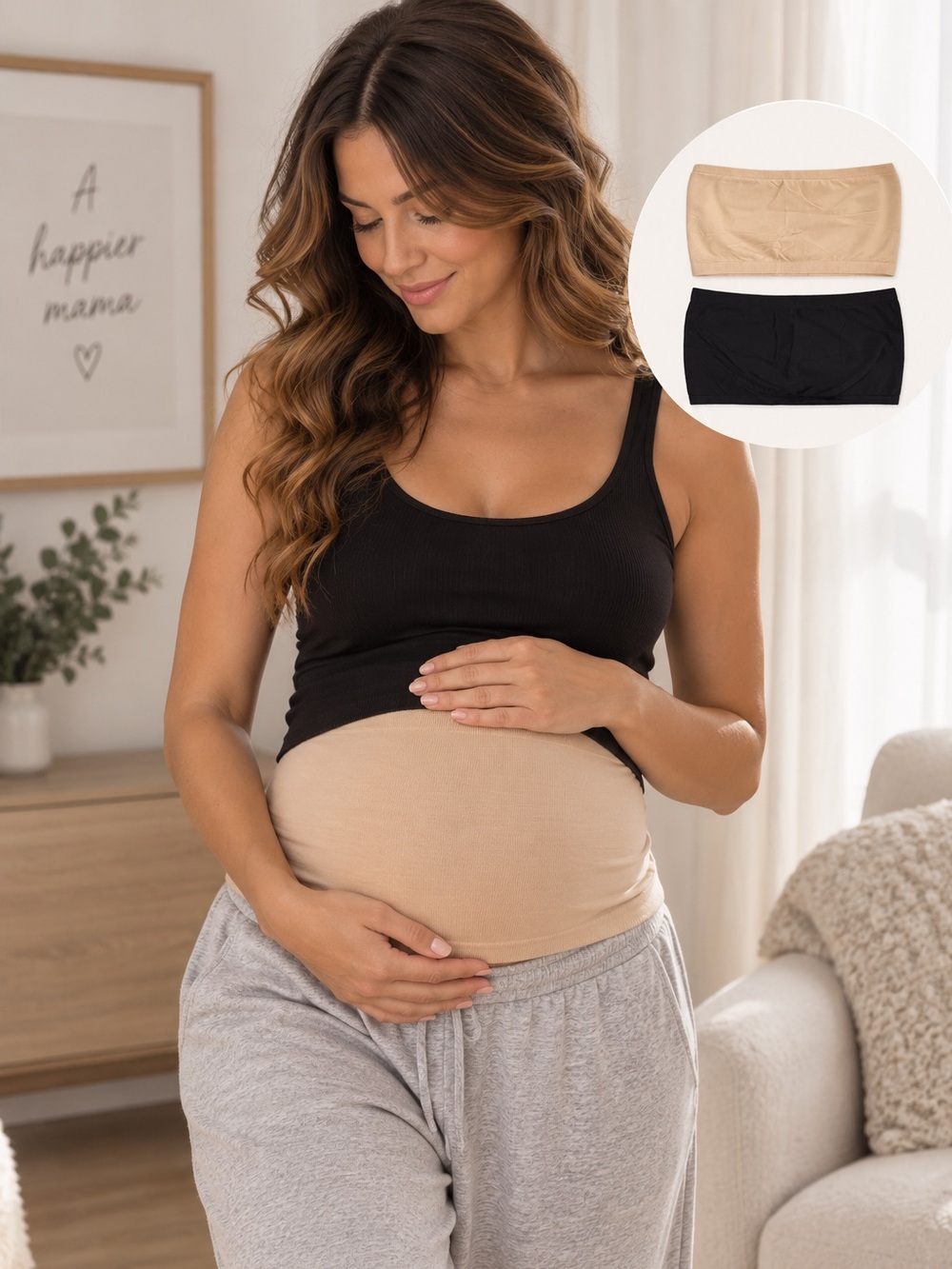 2 Pack Maternity Belly Bands Black Nude Size S Seamless Pregnancy Support Band
